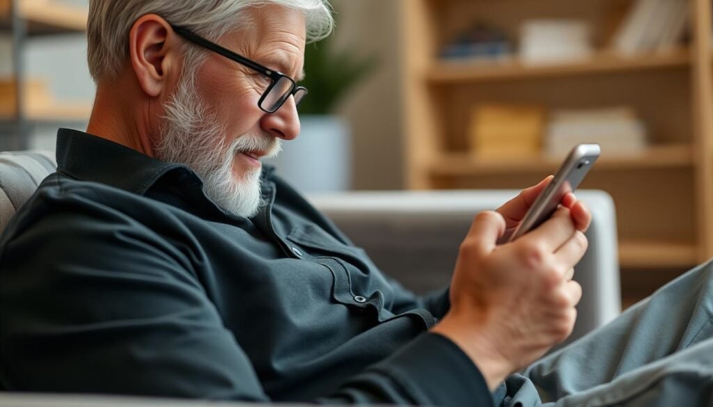 Generate an image of a person using the Empower mobile app on their smartphone to manage their retirement planning.