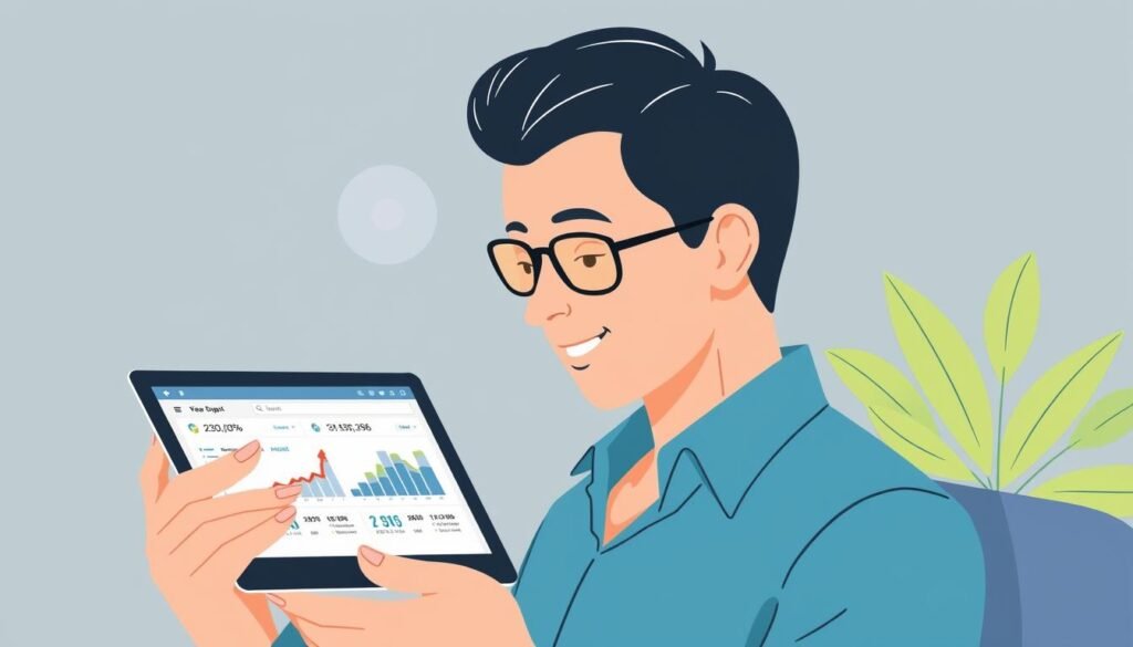 Image of a person managing their retirement accounts on a digital device