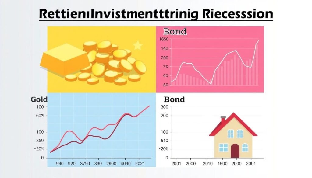 Comparison of different retirement investments during recession showing gold, stocks, bonds, and real estate performance