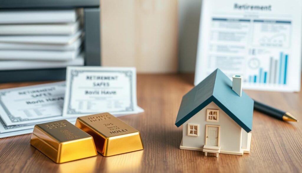 Comparison of different retirement safe haven assets including gold, bonds, and real estate