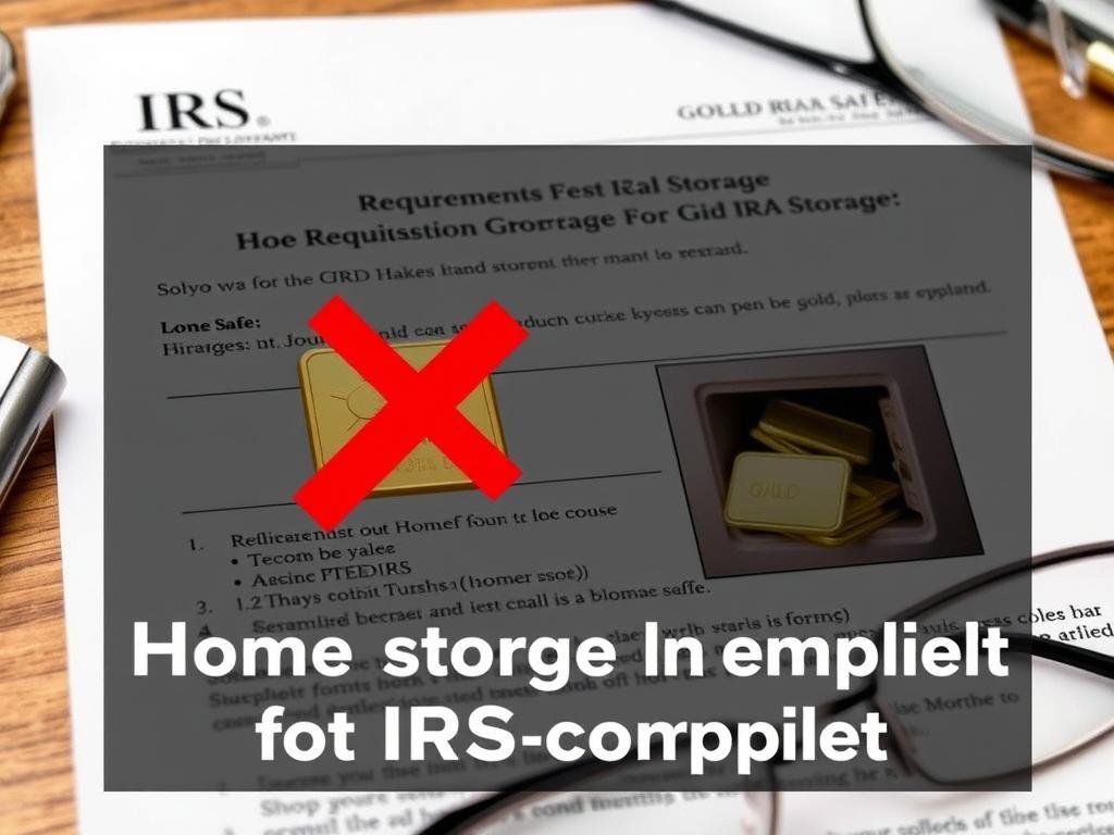 IRS document showing requirements for gold IRA storage with home safe crossed out