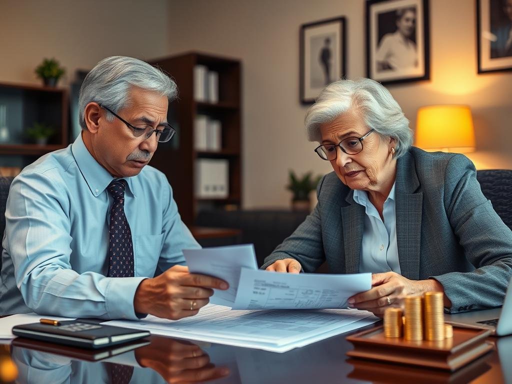 Person reviewing tax implications of Gold IRA required minimum distributions with financial advisor