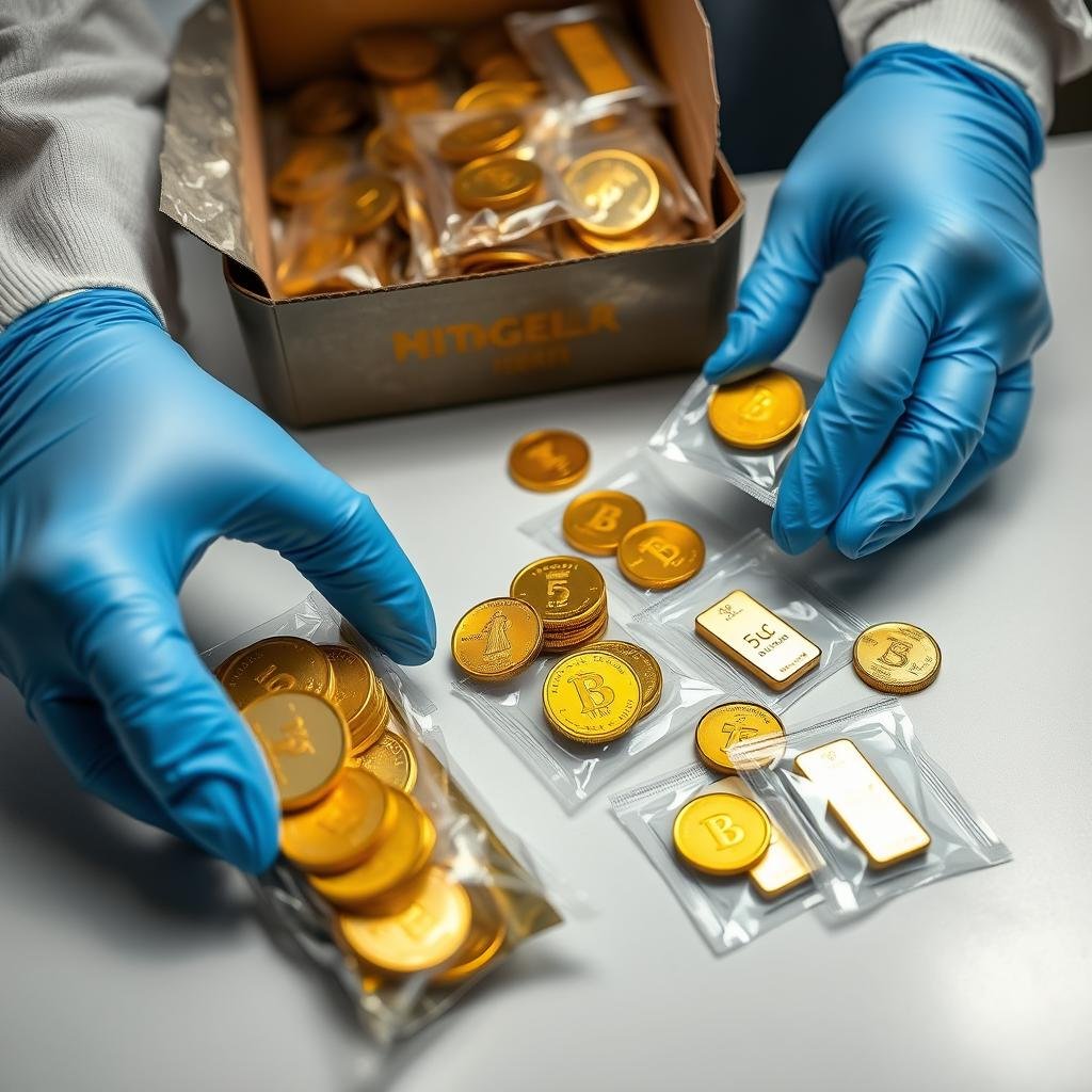 Physical gold coins and bars being distributed from a Gold IRA for required minimum distributions