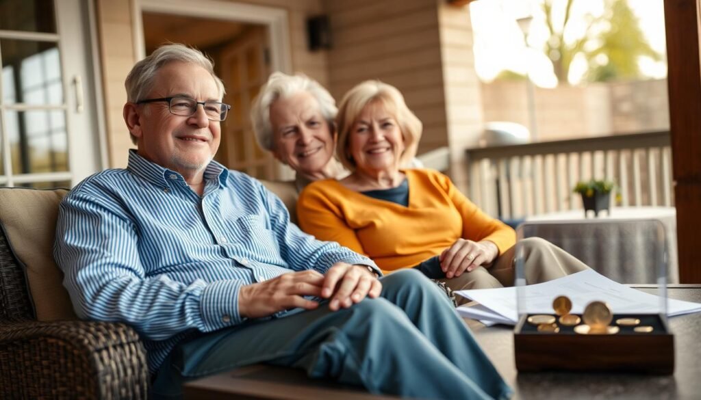 Retired couple enjoying financial security with documents showing gold IRA vs silver IRA investments on table Retired couple enjoying financial security with documents showing gold IRA vs silver IRA investments on table