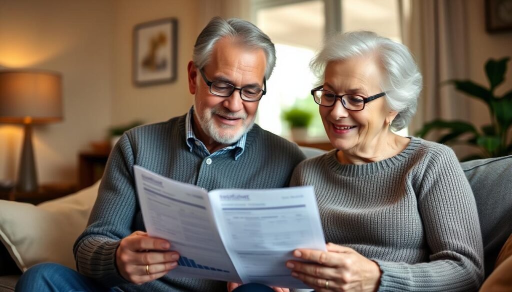 Retired couple reviewing their Gold IRA portfolio statements