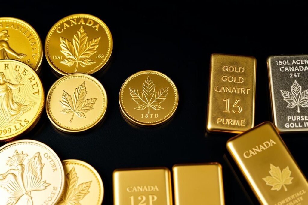 Various IRS-approved gold coins and bars for Gold IRAs