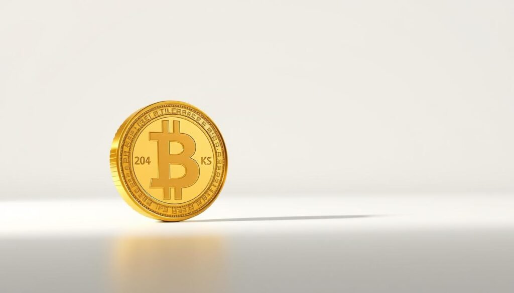 A high-contrast, hyper-realistic 3D render of a gold individual retirement account (IRA) made of pure 24-karat gold, depicted against a minimalist white background. The IRA is presented in the foreground, lit from the side with dramatic directional lighting, casting pronounced shadows and highlights that accentuate the lustrous, reflective surface of the gold. The middle ground features a soft, blurred depth of field, allowing the viewer to focus solely on the intricate details and textures of the IRA. The background is clean and uncluttered, creating a sense of purity and simplicity that complements the valuable, weighty nature of the golden financial instrument.