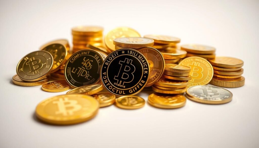 A portfolio of gold coins and bars arranged in a visually appealing mix, capturing the essence of a resilient long-term investment. The pieces are meticulously photographed against a soft, neutral background, with gentle overhead lighting accentuating the luster and texture of the precious metals. The composition is balanced, with the golden elements occupying the central focus, conveying a sense of stability and security. The overall mood is one of sophistication, financial prudence, and a timeless appeal that transcends market fluctuations.