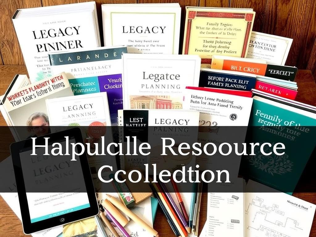 Collection of legacy planning resources including books and digital tools