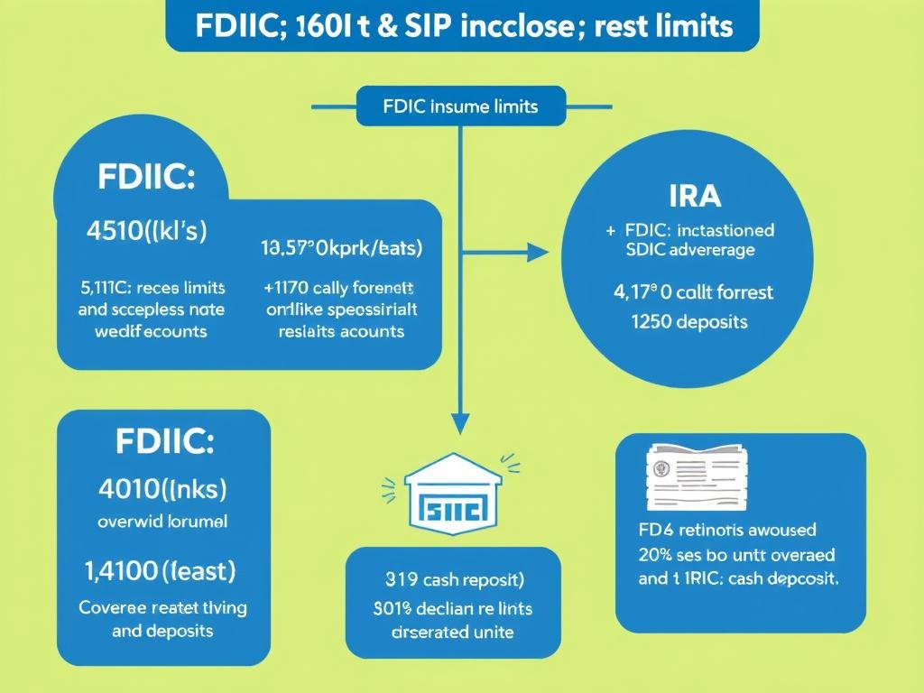 Diagram showing FDIC and SIPC insurance limits for different retirement account types during bank collapse
