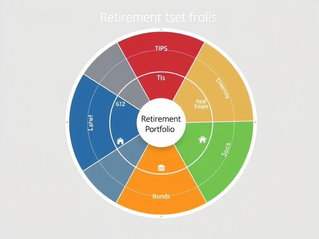Diverse investment portfolio showing assets that protect retirement from inflation including TIPS, stocks, and real estate