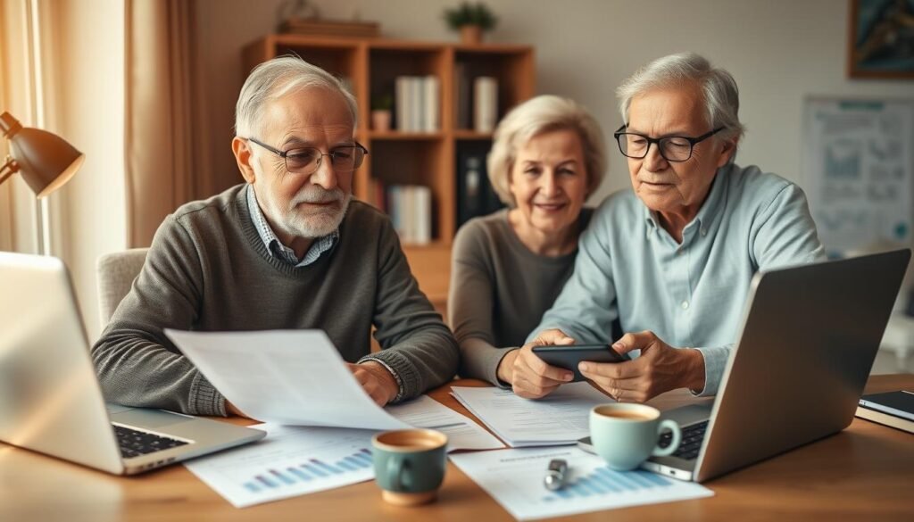 Senior couple reviewing retirement budget to protect from inflation