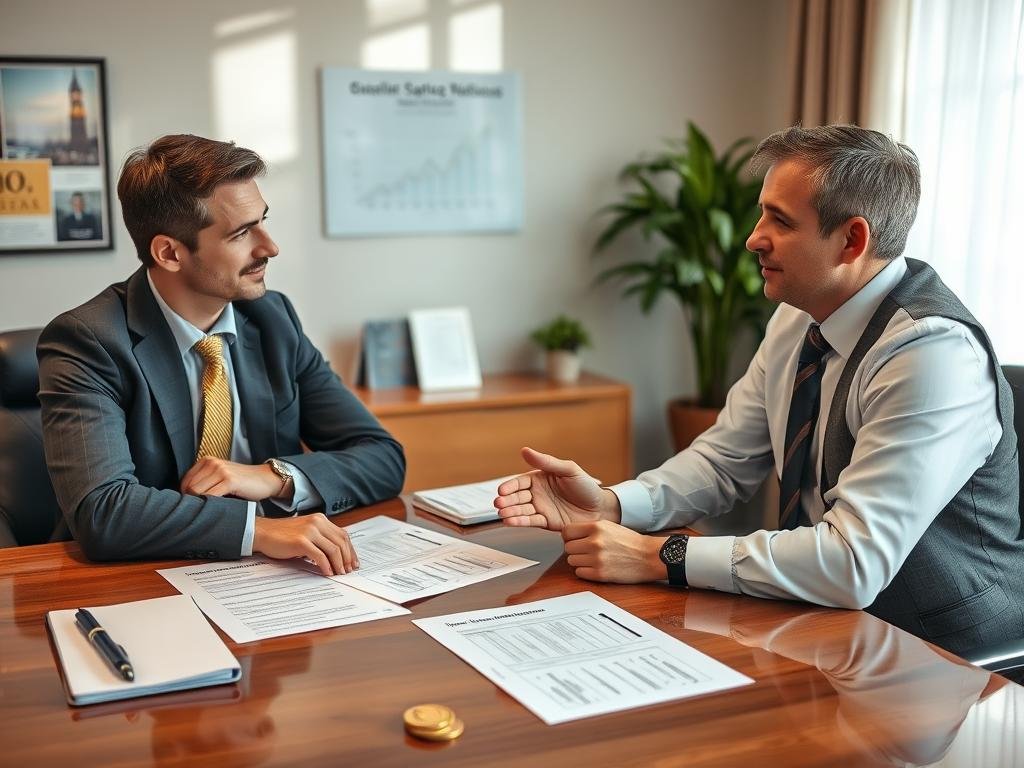 Business negotiation between client and Gold IRA representative discussing fee structure