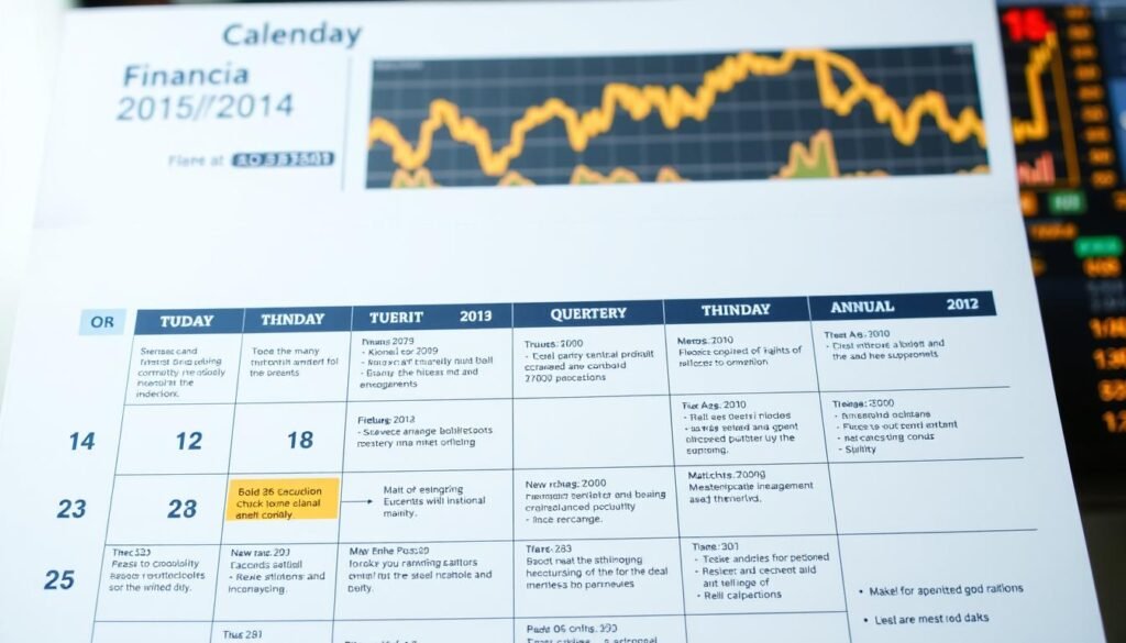 Calendar showing optimal Gold IRA rebalancing schedule with market indicators