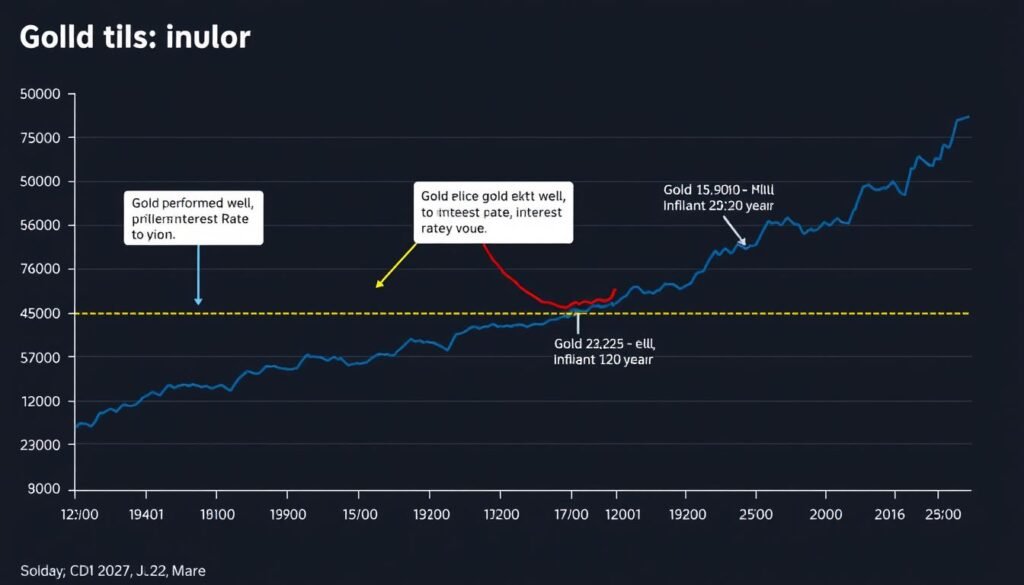 Chart showing relationship between gold prices, inflation rates, and interest rates