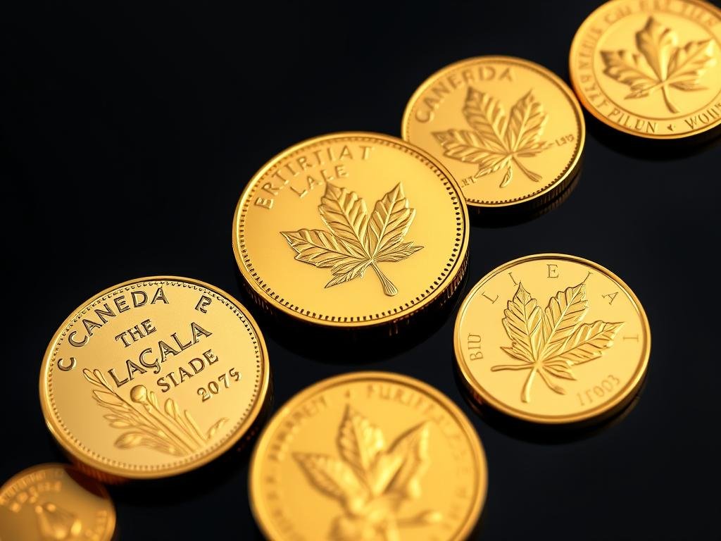 Collection of IRA-eligible gold coins including American Eagles, Canadian Maple Leafs, and Austrian Philharmonics