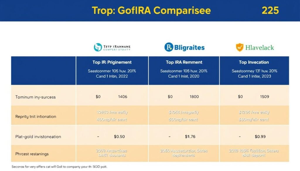 Comparison of top Gold IRA companies and their minimum investment requirements for 2025