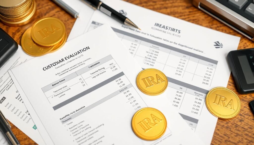 Financial analyst reviewing gold IRA custodian stability metrics and reports