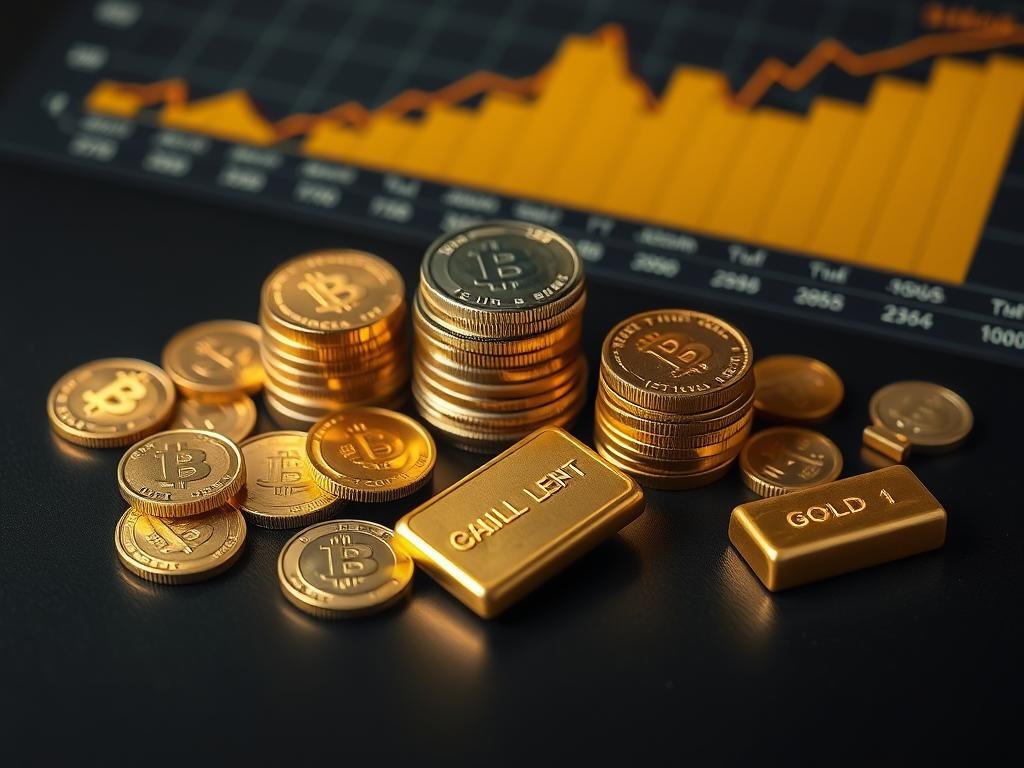 Gold coins and bars with inflation impact on gold IRA chart in background