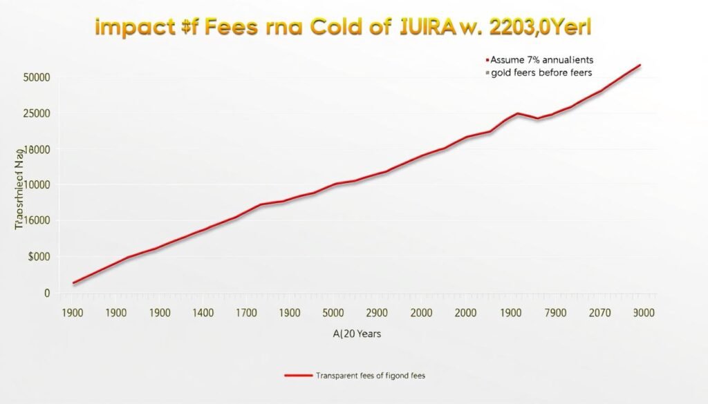 Graph comparing the growth of $100,000 in a Gold IRA with transparent fees versus hidden high fees over 20 years
