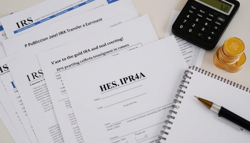IRS documents and tax forms related to gold IRA transfers showing transfer existing gold IRA to new provider steps