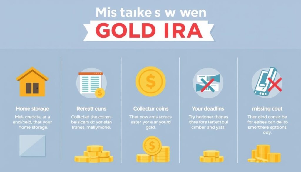 Illustration showing common mistakes to avoid when investing in a Gold IRA