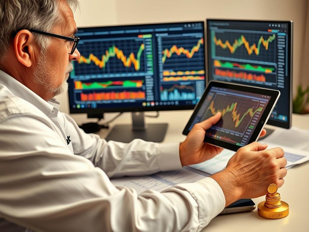 Investor reviewing gold price charts for Gold IRA Exit Strategy timing