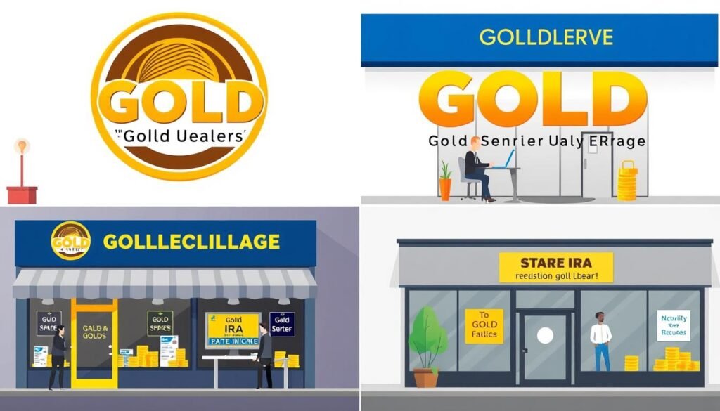 Logos and storefronts of reputable IRA gold dealers