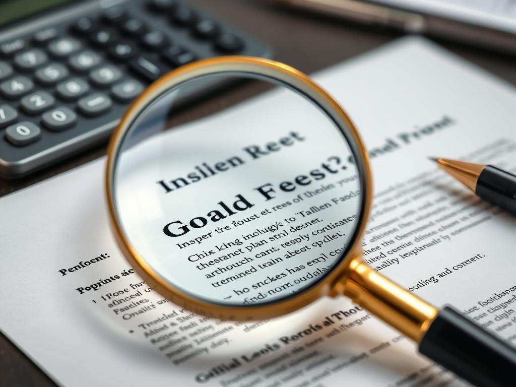 Magnifying glass revealing hidden fees in Gold IRA contract fine print