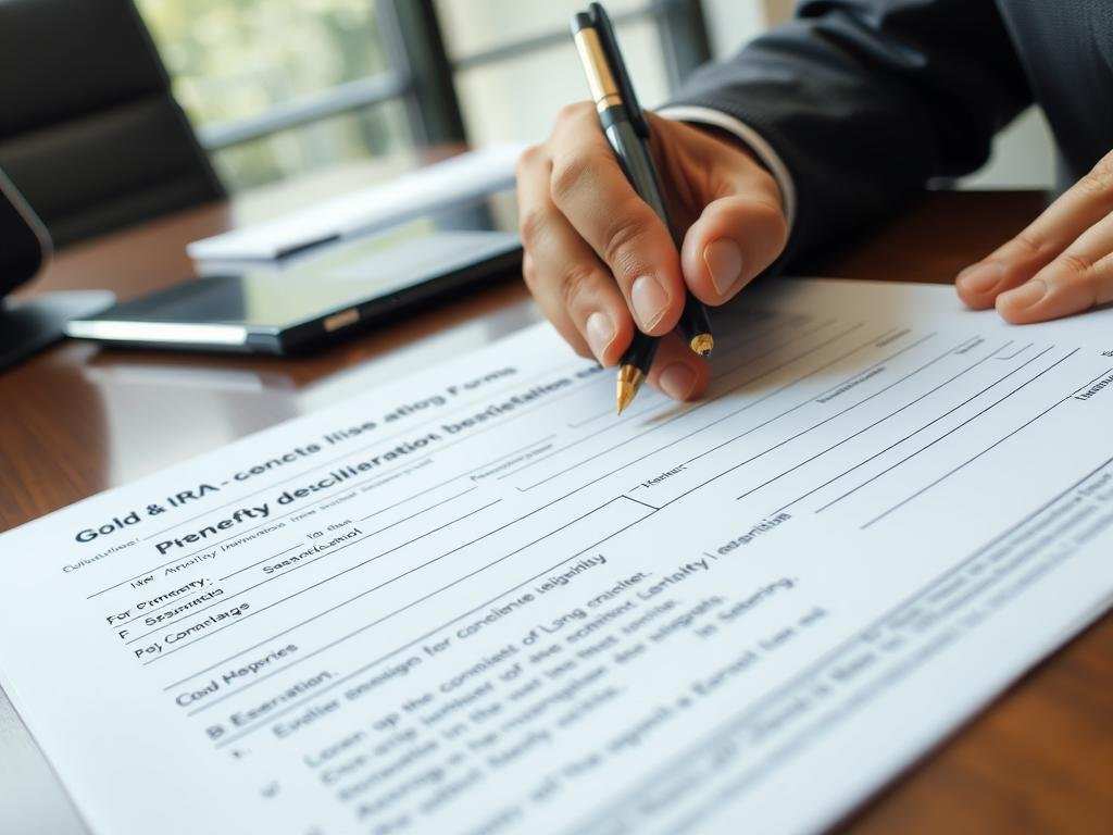 Person filling out Gold IRA beneficiary designation form