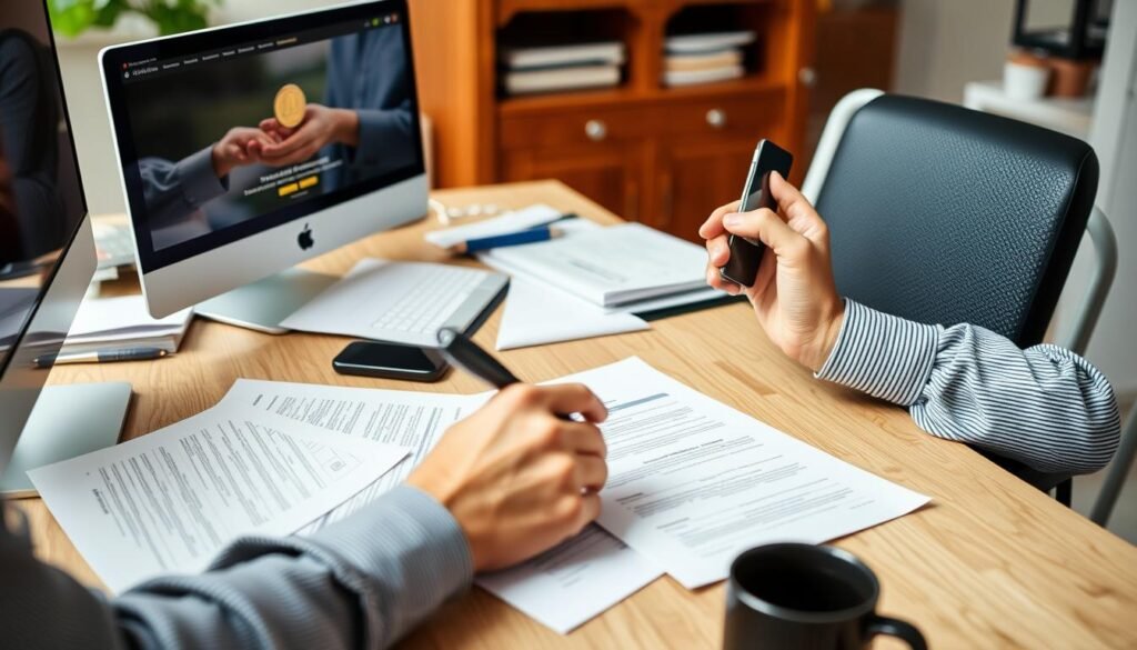 Person on phone with new gold IRA provider completing application forms for transfer existing gold IRA to new provider steps