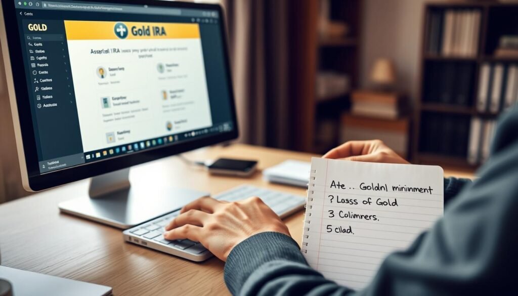 Person researching gold ira minimums for small investors on computer