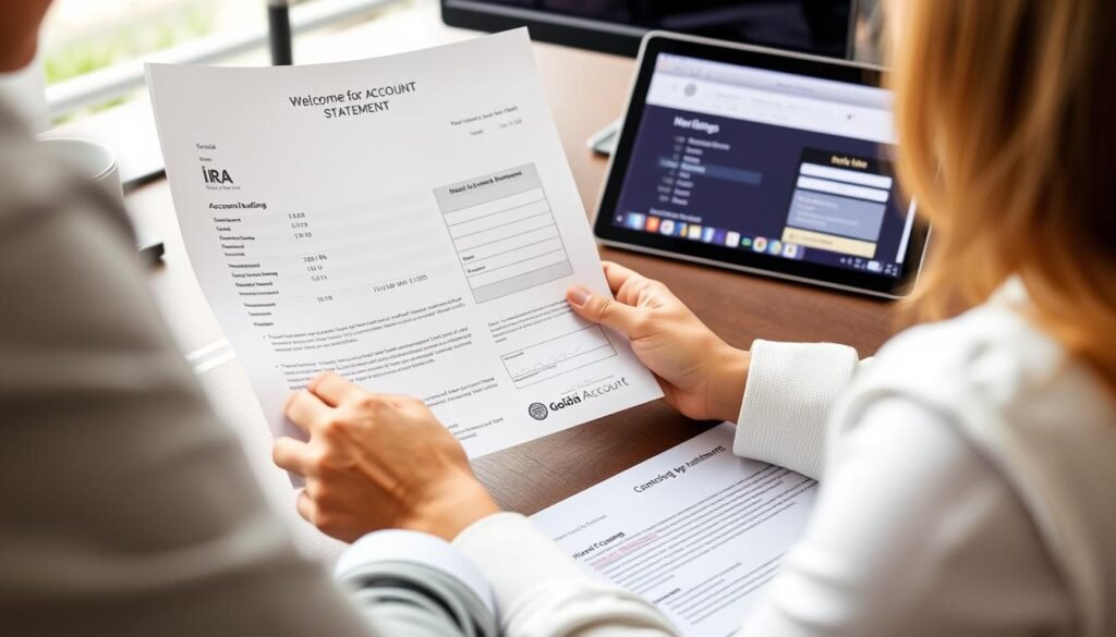 Person reviewing gold IRA account statement after successful transfer with transfer existing gold IRA to new provider steps