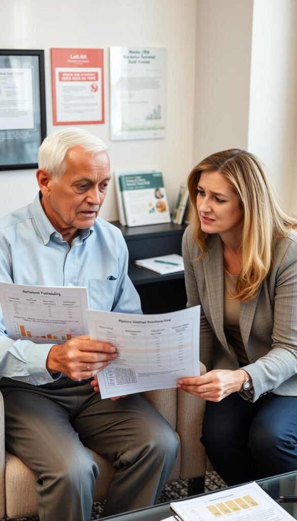 Retiree consulting with financial advisor about Gold IRA and Medicare premium planning