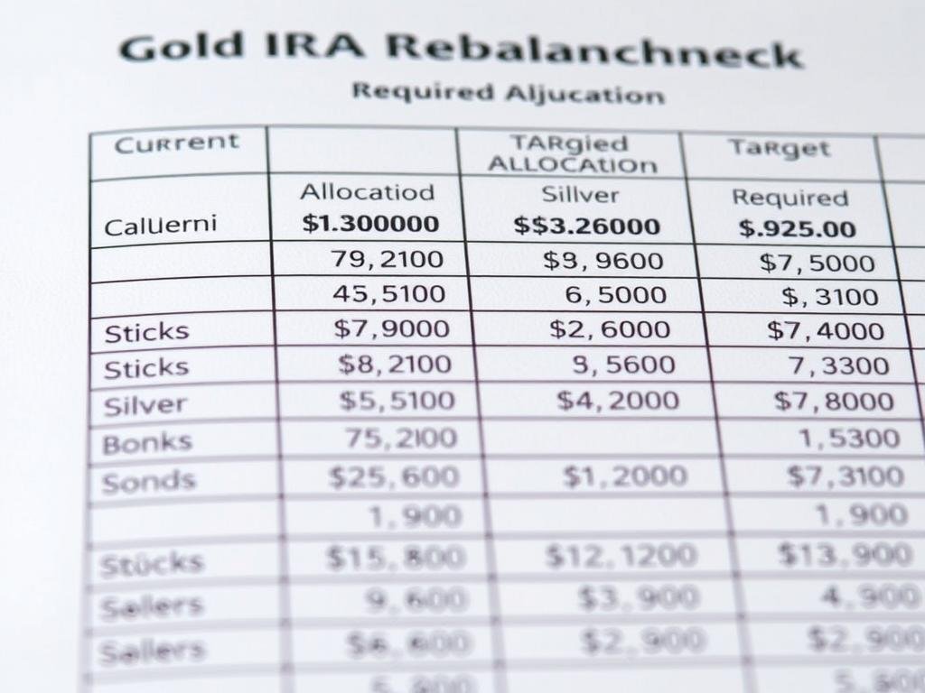 Sample Gold IRA rebalancing worksheet showing calculations