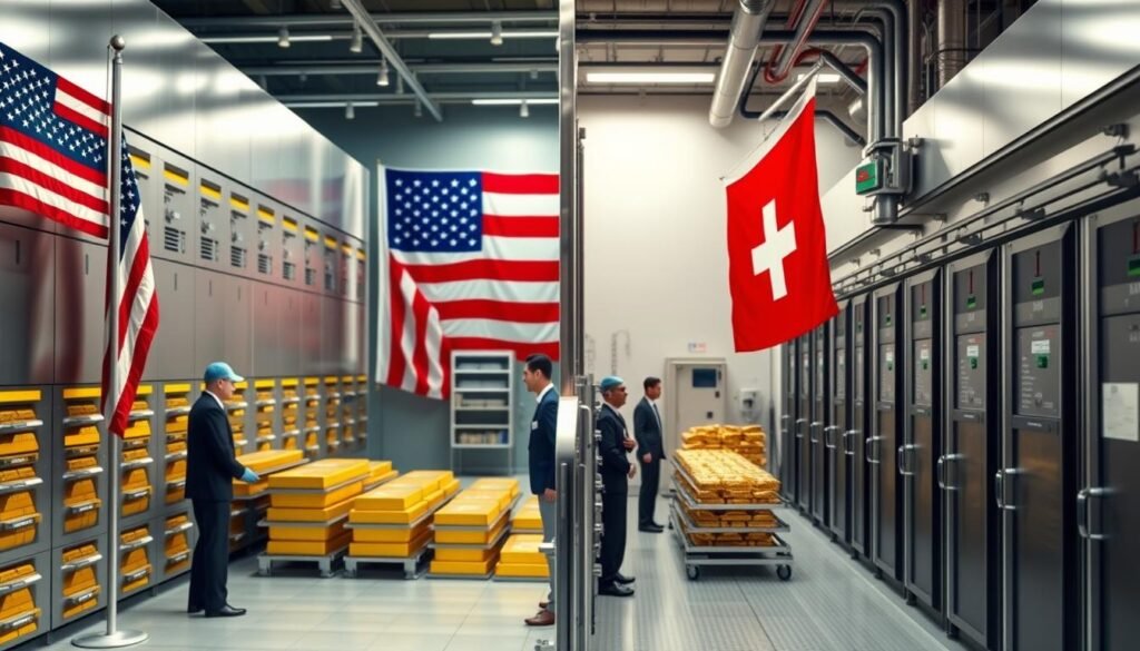 Secure gold storage facility showing both domestic and offshore security features for gold IRA storage