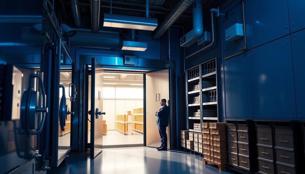 Secure vault facility for gold IRA storage showing security measures for transfer existing gold IRA to new provider steps