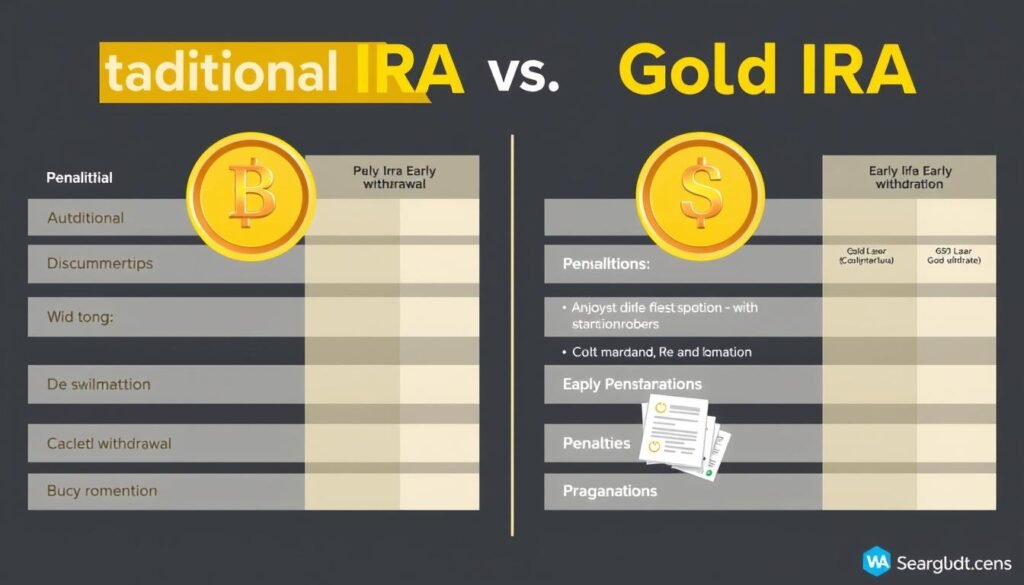 Side-by-side comparison of traditional IRA vs Gold IRA penalties