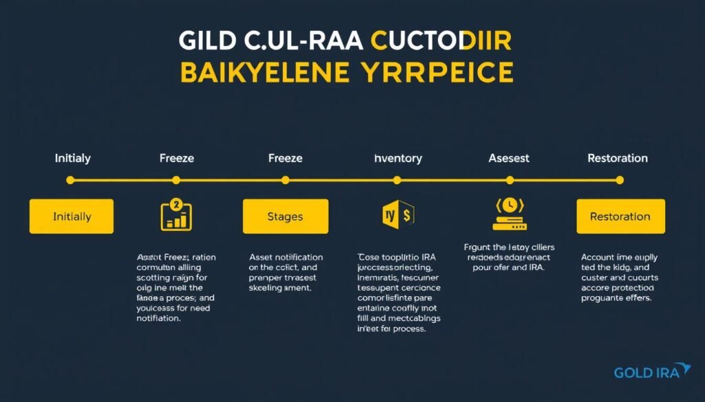 Timeline showing the bankruptcy process for a gold IRA custodian with client asset protection highlighted