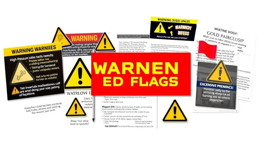 Warning signs and red flags in Gold IRA marketing materials highlighting high-pressure tactics and misleading claims