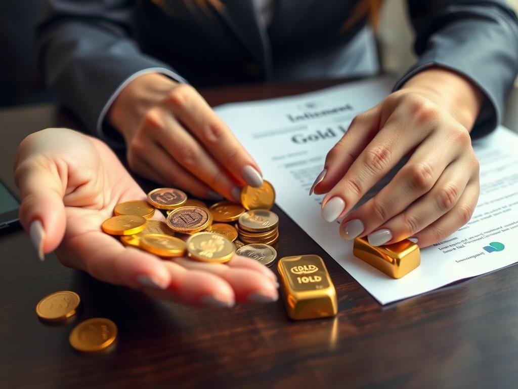 Woman examining gold coins for her IRA investment