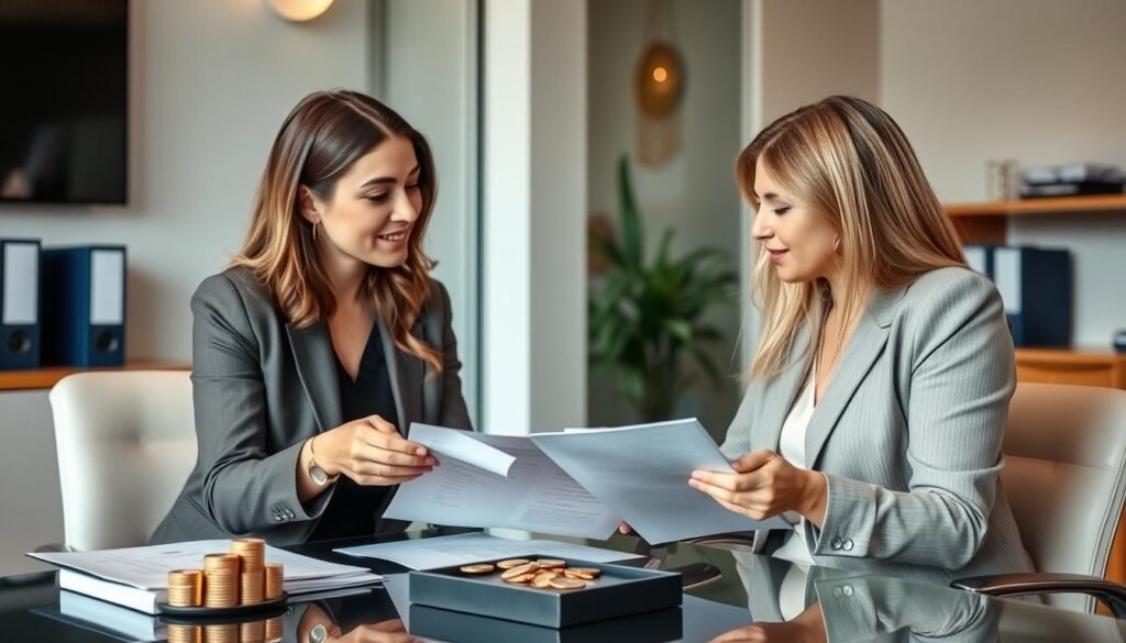 Woman meeting with financial advisor about Gold IRA setup