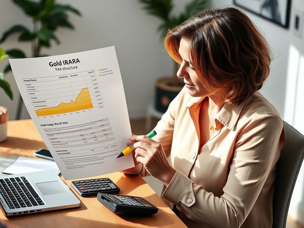 Woman reviewing Gold IRA fee structure document