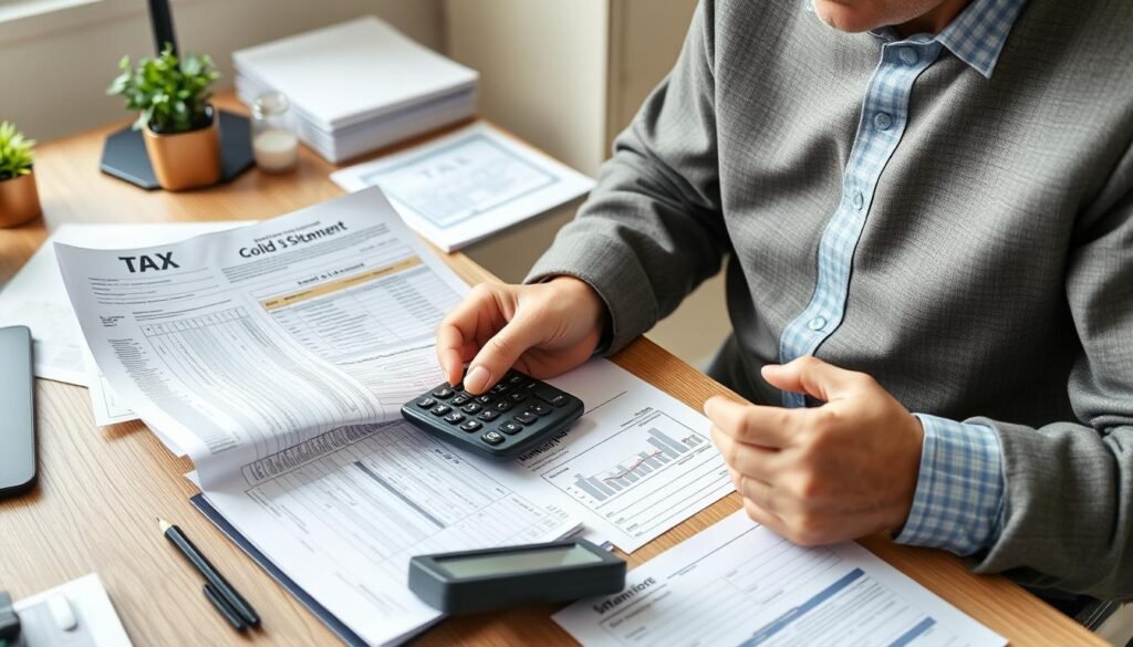 Person reviewing tax documents showing how Gold IRA distributions affect Social Security taxation