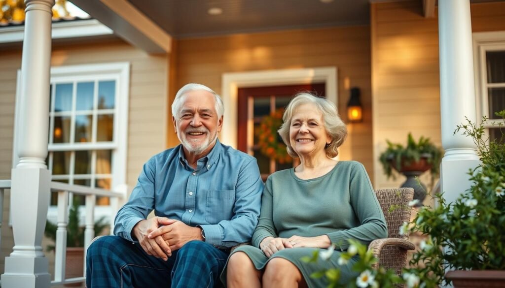 Retired couple enjoying financial security with balanced Gold IRA and Social Security planning