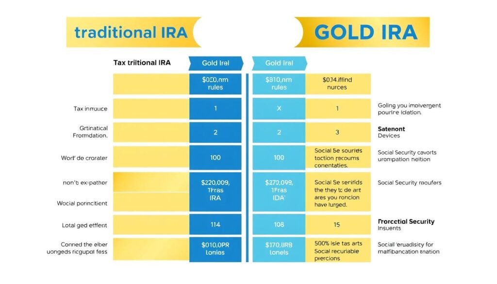 Side-by-side comparison of traditional IRA and Gold IRA impacts on Social Security benefits